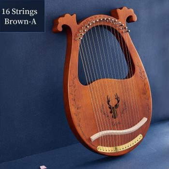 Wooden 16‑String Mahogany Lyre Harp – Complete Set