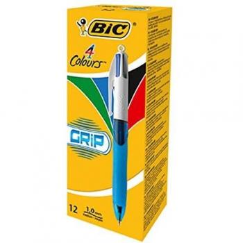 BIC 4 Colours Grip Black Blue Green Red Clip-on retractable ballpoint pen Medium 12 pc(s)