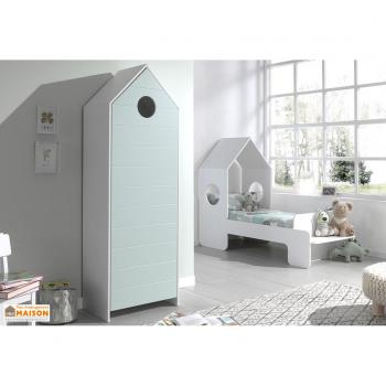 Ensemble lit maison blanc et armoire mint 90x200 cm