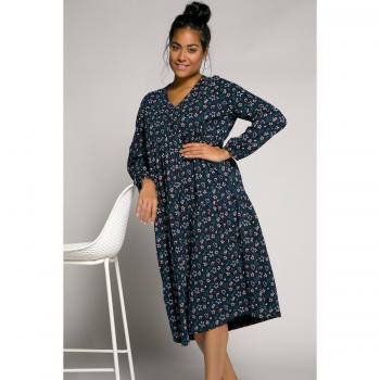 Camicia da notte blu con cuori, maniche lunghe, scollo a V, Donna, Taglia 56/58, Cotone