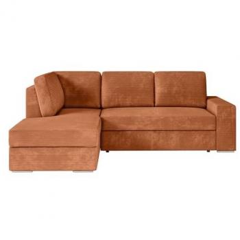 Canapé d’angle gauche ADEN 3 places Convertible – rangement coffre en velours côtelé – couleur terracotta – 246x174x96 cm – LOUNGITUDE