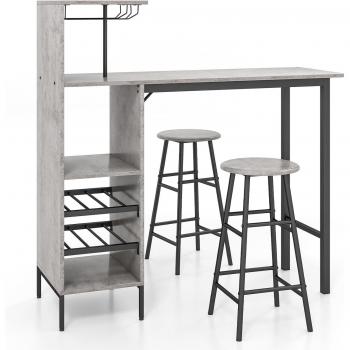 Bistro Compact 3 pièces – Porte-verres et Étagères Ouvertes – Gris