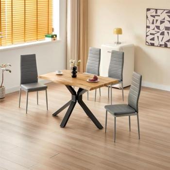 Kosy Koala Brown Dining Table with X-Shaped Legs and 4 Stylish Grey Chairs