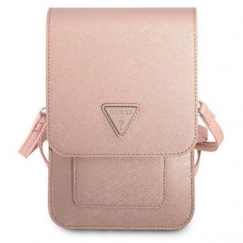 Sac de téléphone Guess Saffiano Triangle rose (édition limitée)