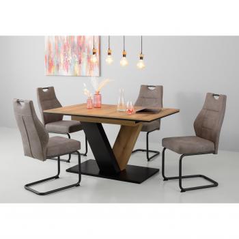 HELA Freischwinger‑Set: Ausziehtisch 140×90 cm + 4 Federkernstühle