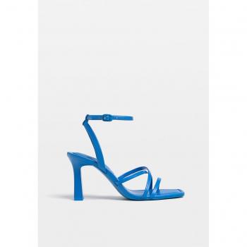 Stradivarius Women's Navy Blue Lace-Up Heeled Sandals