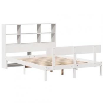 White Solid Wood Pine Bookcase Bed 160x200 cm without Mattress