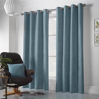 Teal Velvet Chenille Eyelet Room Darkening Curtains