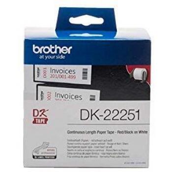 Original Brother DK-22251 Black and Red on White Continuous Label 62mm x 30m