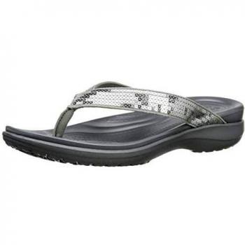 Crocs Capri V Sequin Flip, Sandalia para Mujer, Plateado