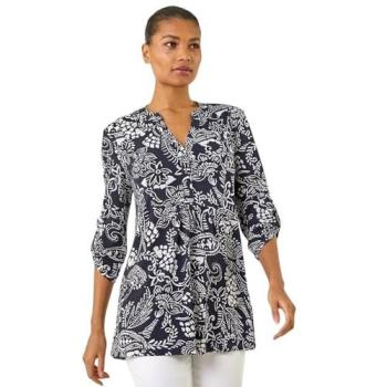 Women’s Navy Roman Tunic, Abstract Print, Size 10