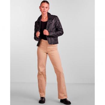 Blouson en cuir femme Pieces Susse noir en agneau, taille XS