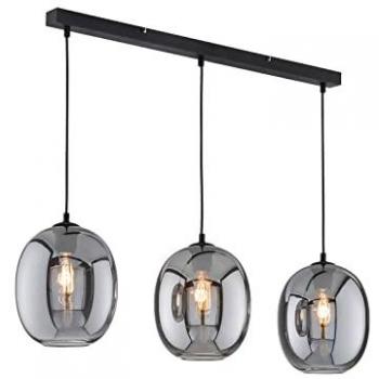 MEINEWUNSCHLEUCHTE Led Pendelleuchte Industrial 3 flammig mit Rauchglas Glaskugeln