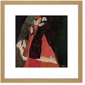 Wooden-Framed Egon Schiele Cardinal & Nun Caress 8”x8” Square Art Print