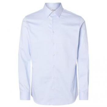 Camicia Selected 16092939 Slim Performance Blu Chiaro con Dettaglio Bianco