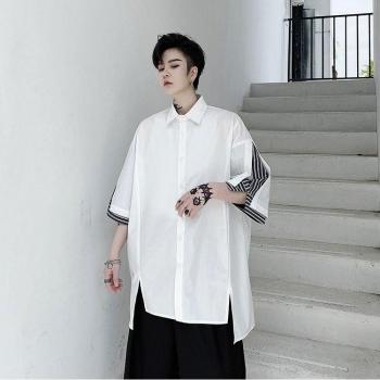 Chemisier été patchwork rayé, ourlet haute, grande taille – Noir/Blanc