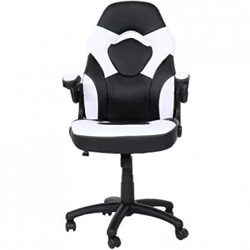 Chaise de bureau HWC-K13, chaise pivotante Gaming, accoudoirs réglables, similicuir noir-blanc