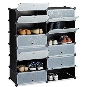 Relaxdays XXL Schuhschrank mit 12 Fächern, Kunststoff, Schwarz, 108x94x37 cm