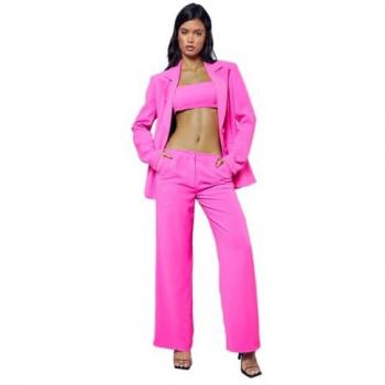 MissPap Women's Tailored Pink Low Waisted Wide Leg Trousers