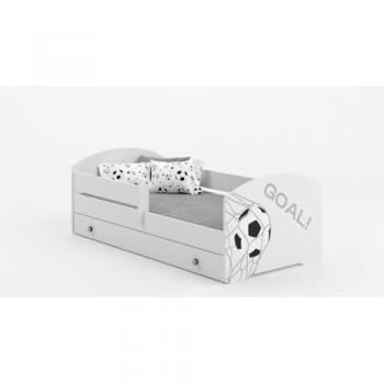 Lit enfant LUK 70x140 – Lit, Sommier, Tiroir & Barrière – Blanc Football