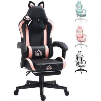 Mesa Gamer HomCom Oreja Negra con Reposacabezas Desmontable