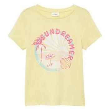 S.Oliver T-Shirt „Glitzerprint“ – Loose Fit, 116 cm, für Mädchen, Hellgelb