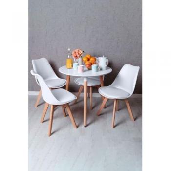 Mesa Redonda Tower 80 cm Blanca + 4 Sillas Synk Basic