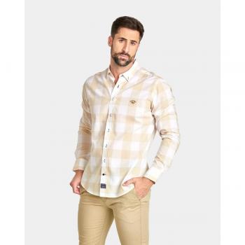 Pecho y Estilo: Camisa Popelín Cuadro Beige para Hombres