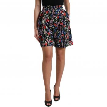 Dolce & Gabbana Black Floral High Waist Short Shorts