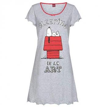 PEANUTS Damen Nachthemd Grau Basic mit Snoopy-Print Größe 48