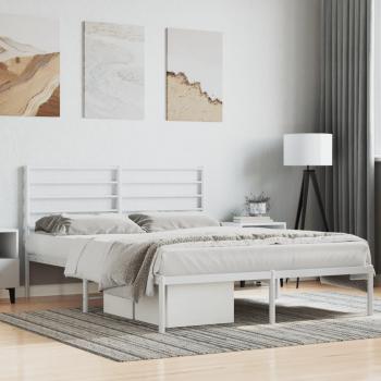 JINLEFU 120x200cm Metal Bed Frame with Headboard in White