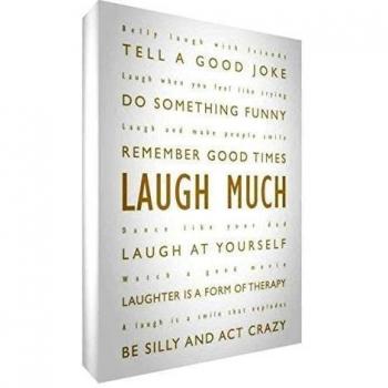 Cuadro Feel Good Art Gallery con Diseño Moderno y Texto en Inglés (91 x 60 x 4 cm, Talla XL), Color Blanco y Beige, Ríe Mucho