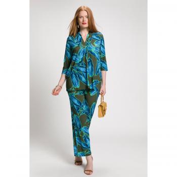 Maglia Donna Verde con Foglie, Collo Scialle, Maniche a Tre Quarti, Taglia 64/66, Viscosa