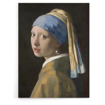 Vintage Vermeer: “Girl With a Pearl Earring” – 24x32, Black Canvas, Artery8 Collection