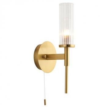 Talo Lampada da parete per bagno in metallo, ottone satinato e vetro rigato, IP44
