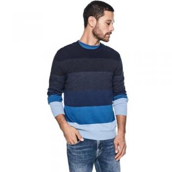 Street One Herren Baumwoll Rundhalspullover Feinstrick arctic blue Größe L
