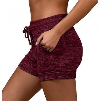 Shortes Élasticés Femme Été Casual Sport Cordon Rouge Vin XL