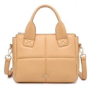 Zip‑Top Quoted Pattern Taupe Crossbag for Women