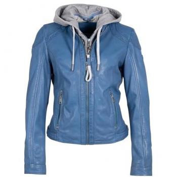 Mauritius Lederjacke „MWAdila“ – Blau, Kapuze, Stehkragen, Schulterbetonung