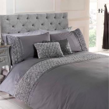 Parure de lit Limoges rose volant gris Super King