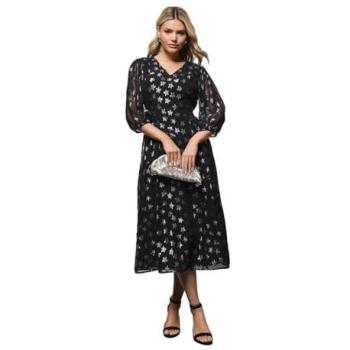 DP Luxe Star Mid-Midi Dress, V-Neck, Blouson Sleeve – Black (10)