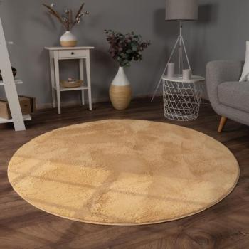 Tapis Salon Rayon d’Or – 100 cm Rond, Mèches Douces