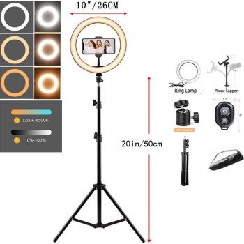 Anillo Luminoso LED 10 con Trípode y Base de Sujeción para Smartphone