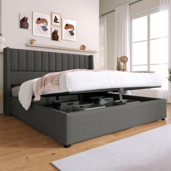 Letto Imbottito con Rete a Doghe 180x200 cm – Colore Grigio Lino