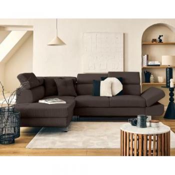 Lisbona Sofa D'Angle Gauche Convertible 5 Places, Tête en Velours côtelé