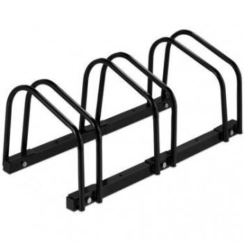 3-Bike Metal Floor Rack, Outdoor Bicycle Storage, Black, HxWxD: 27 x 67.5 x 33 cm