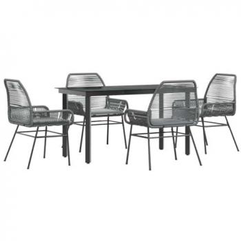 VidaXL Classic Grey Rattan and Glass Patio Set – 5‑Piece