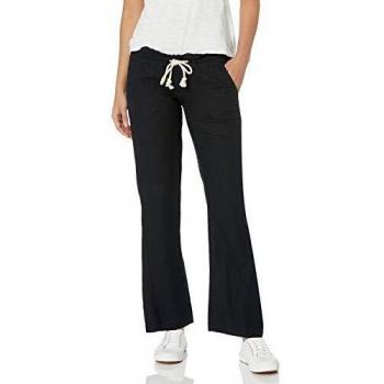 Roxy Oceanside Pantalón De Lino con Pata Ancha, Mujer, Negro