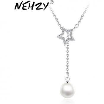S925 Silver Pendant Necklace with Pearl and Star Moon Design