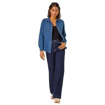 Blue Button-Up Shirt with Pocket Detail